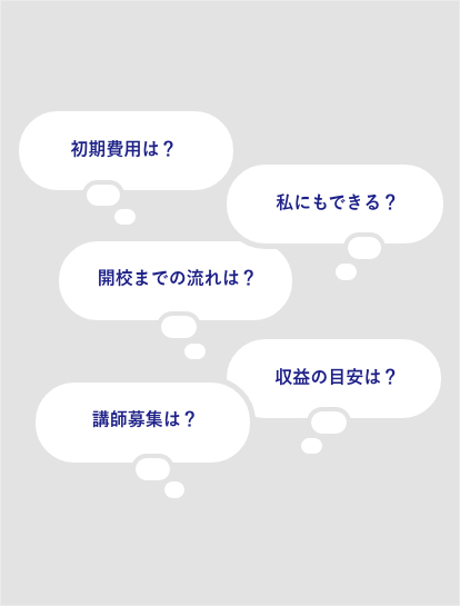 よくあるご質問 初期費用は？開校までの流れは？収益の目安は？私にもできる？講師募集は？